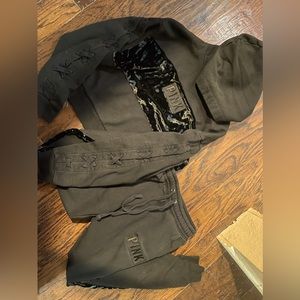 Beautiful Black Velvet PINK Sweat Suit